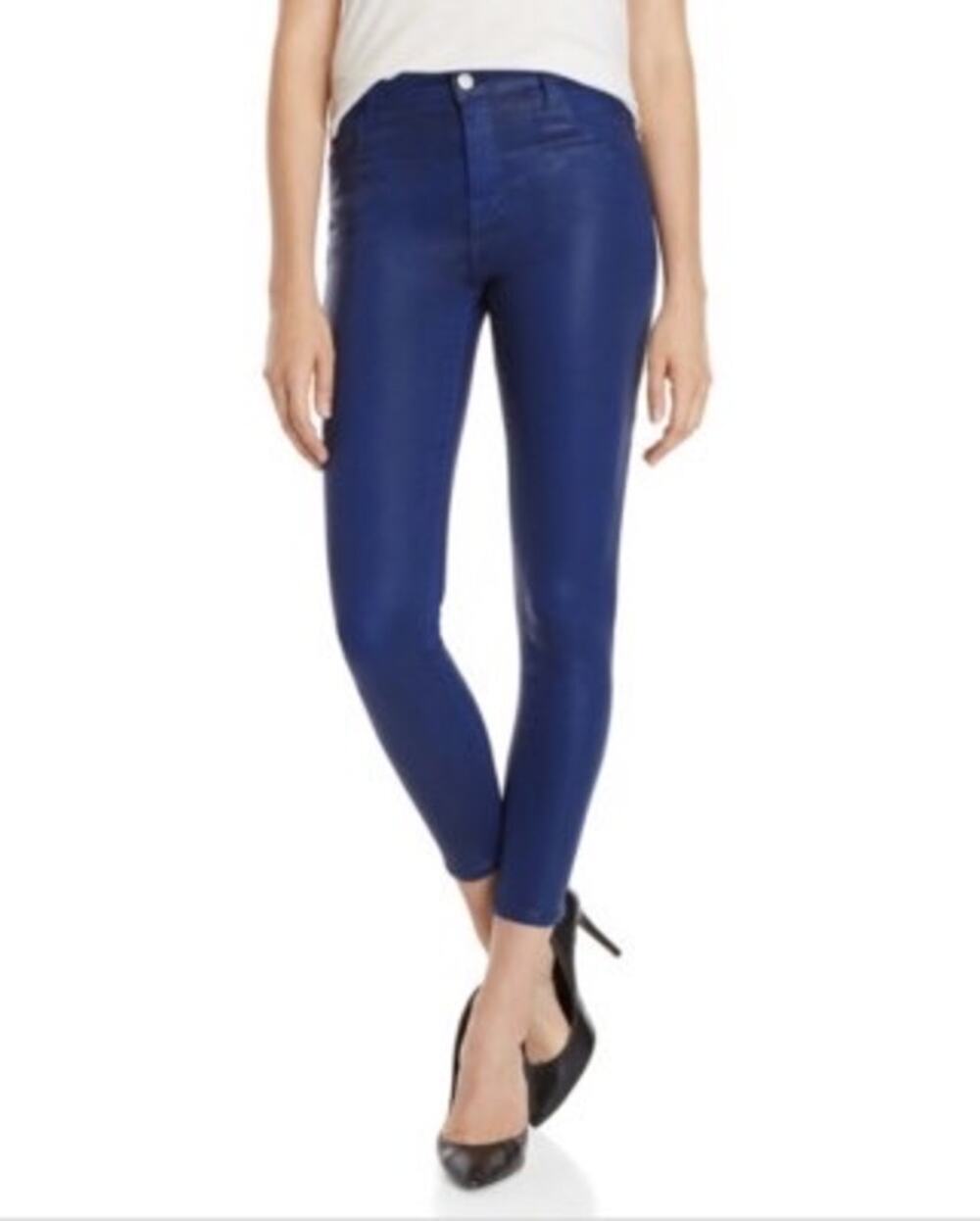 J Brand Alana Coated Celeste Blue High Rise Crop Skinny Pants Size 26